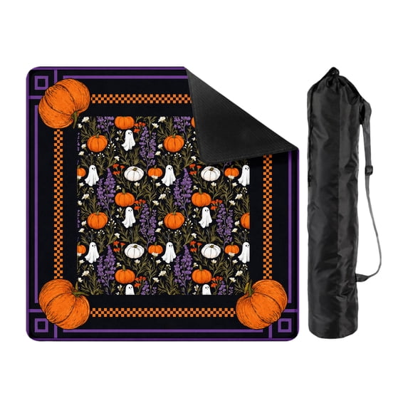 Fall Mahjong Mat 31.5"x 31.5", Floral Pumpkin Halloween Mahjong Mat, Mahjong Mats for Table, Waterproof Noise‑Reducing Surface Ideal Mahjong Gifts for Backyard Parties and Weekend Game Sessions