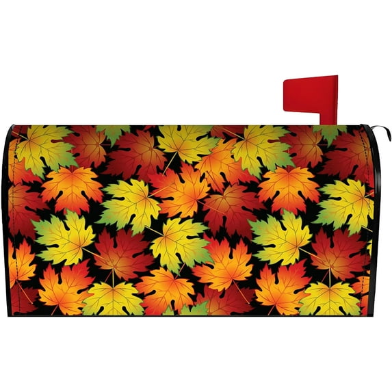 Fall Mailbox Cover 25.5x21 Inch, Autumn Maple Leaves Post Letter Box Covers, Harvest Thanksgiving Magnetic Waterproof Mail Wraps for Outdoor Yard Garden Large Oversized Mailbox Decor