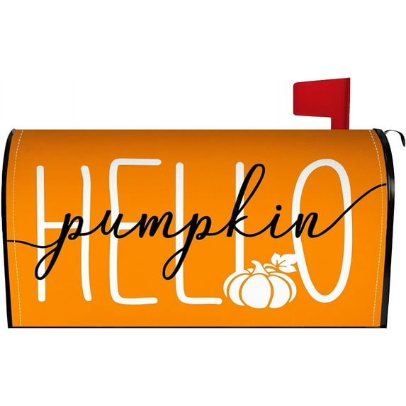 Fall Mailbox Cover 25.5x21 Inch, Hello Pumpkin Post Letter Box Covers, Autumn Harvest Thanksgiving Magnetic Waterproof Mail Wraps for Outdoor Yard Garden Large Oversized Mailbox Decor