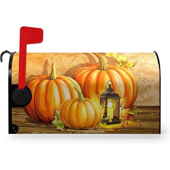 Fall Mailbox Cover Pumpkin Autumn Magnetic Mailbox Wraps Thanksgiving Lantern Post Letter Box Cover Mail Wrap Fall Harvest Mail Box Covers Garden Decorations Outdoor Standard Size 18" X 21"