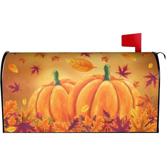 Fall Mailbox Cover Pumpkin Leaf Thanksgiving Boxes Autumn Standard Size 18" X 21" Mailbox Wraps Post Letter Box Cover Garden Decorations Outdoor