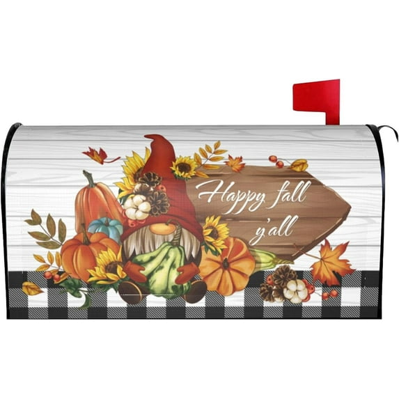 Fall Mailbox Covers Gnome Pumpkin Maple Magnetic Waterproof Post Box Cover Happy Fall Y''all Wraps Post Letter Box Cover Garden Decor Standard Size 18" X 21"in