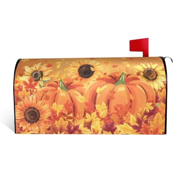 Fall Mailbox Covers Magnetic 18 X 21 Inch Autumn Pumpkin Sunflower Mailbox Cover Waterproof Post Wraps Fall Thanksgiving Mailbox Post for Home Decor Seasonal Mailbox Covers