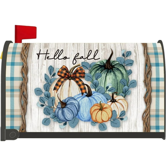 Fall Mailbox Covers Magnetic, Autumn Pumpkin Mailbox Covers Magnetic Standard Size 18"X21", Hello Fall Thanksgiving Post Letter Box Cover Garden Yard Outside Decor