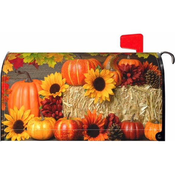 Fall Mailbox Covers Magnetic Large Oversized 25.5 X 21 Pumpkin Sunflower Maple Leaf Autumn Thanksgiving Harvest Decorations Mailbox Wrap Post Letter Box Cover Decor for Outdoor Home Garden