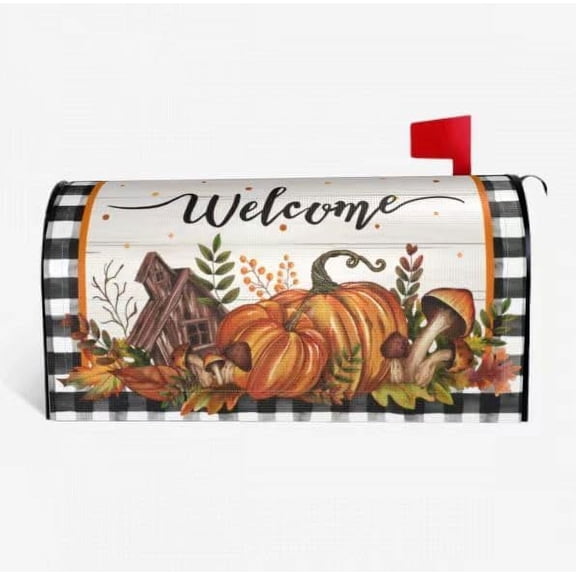 Fall Mailbox Covers Magnetic Pumpkin Outdoor Decorations Welcome Mailbox Wraps Floral Post Letter Box Cover Garden Decor Standard Size 18" X 21"