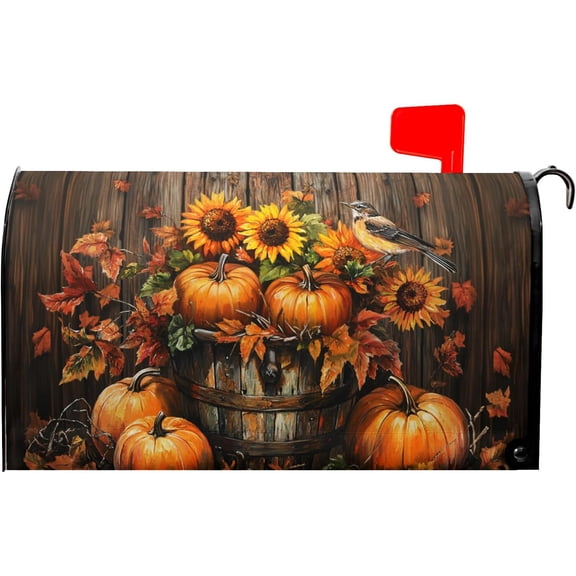 Fall Mailbox Covers Magnetic Standard Size 21x18 Inch Autumn Pumpkins Mailbox Wraps Thanksgiving Harvest Post Letter Box Cover Sunflowers Mailbox Post Protector for Home Garden Yard Outdoor Outside