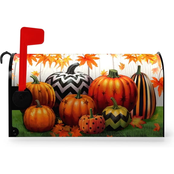 Fall Mailbox Covers Magnetic Standard Size Halloween Pumpkin Mailbox Cover Autumn Maple Leaves Mailbox Post Cover Waterproof Mailbox Decor Mailbox Wraps for Garden Yard 21 * 18 Inch