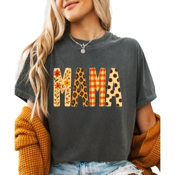 Fall Mama Nana Gigi Grandma Shirt for Women Floral Leopard, Mama - Pepper Shirt, M