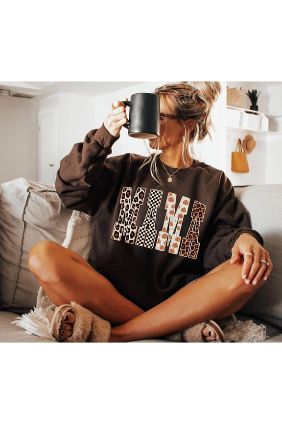 Fall Mama Sweatshirt, Pumpkin Season Crewneck, Thanksgiving Mom Shirt, Autumn Coquette Top, Cute Fall Gift for Mom DARK CHOCOLATE
