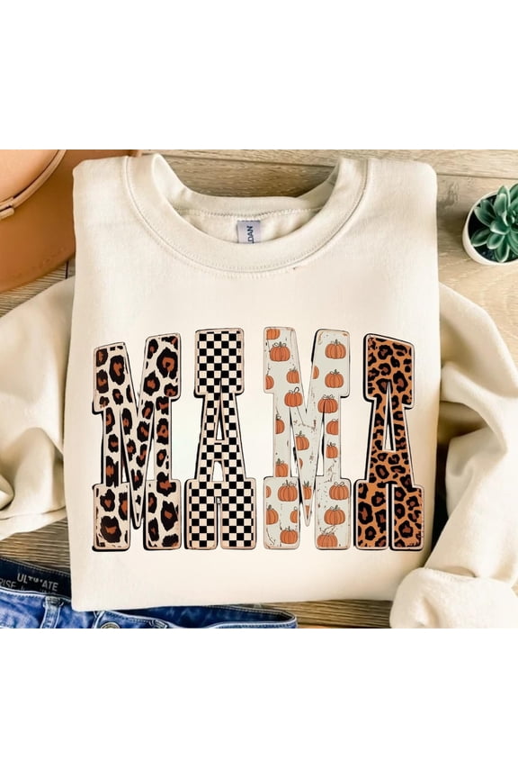 Fall Mama Sweatshirt, Pumpkin Season Crewneck, Thanksgiving Mom Shirt, Autumn Coquette Top, Cute Fall Gift for Mom NATURAL