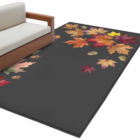 Fall Maple Area Rug 4x6 Washable Rug Non Slip Watercolor Autumn Orange Red Leaves Dark Grey Large Area Rug Indoor Floor Carpet for Entryway Bedroom Kitchen Living Room Home Office Dining Room Nursery