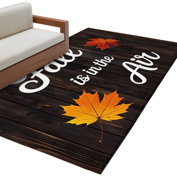 Fall Maple Area Rug Washable 3x5 Entryway Rug Non-Slip Indoor Low Pile Thanksgiving Leaves Farmhouse Brown Wood Plank Floor Carpet Small Rugs for Bedroom Office Living Room Kitchen Entrance Nursery