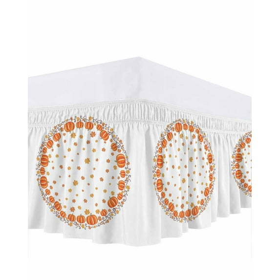 Fall Maple Bed Skirt King Size 18 Inch Drop, Leaf Thanksgiving Pumpkins Botanical Autumn Harvest Wrap Around Dust Ruffle Bedskirts, Wrinkle & Fade Resistant Easy Fit Bedskirt with Adjustable Elastic