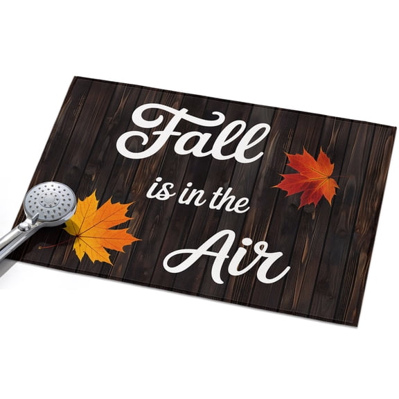 Fall Maple Entryway Rug 2x3ft Washable Non Slip Bathroom Rug Indoor Floor Front Door Mat Thanksgiving Leaves Farmhouse Brown Wood Plank Rectangle Area Rugs Carpet for Kitchen Office Dining Room