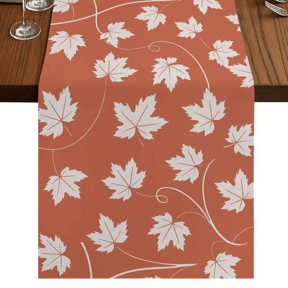 Fall Maple Leaf 70 Inch Table Runner, Vintage Red Orange Beige Autumn Leaves Farmhouse Dresser Scarf Cotton & Linen Tablerunner for Dining/Kitchen Island/Holiday Party Décor 13" x 70"