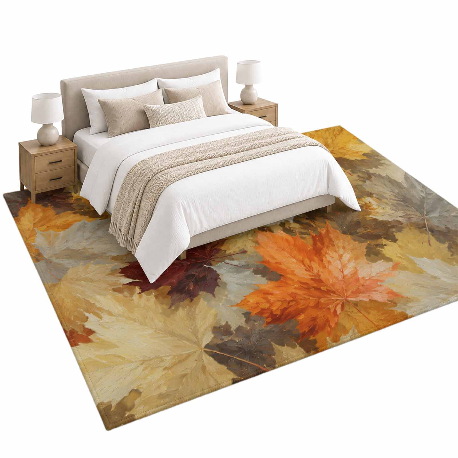 Fall Maple Leaf Area Rug 5'x7', Country Vintage Red Orange Brown Yellow ...