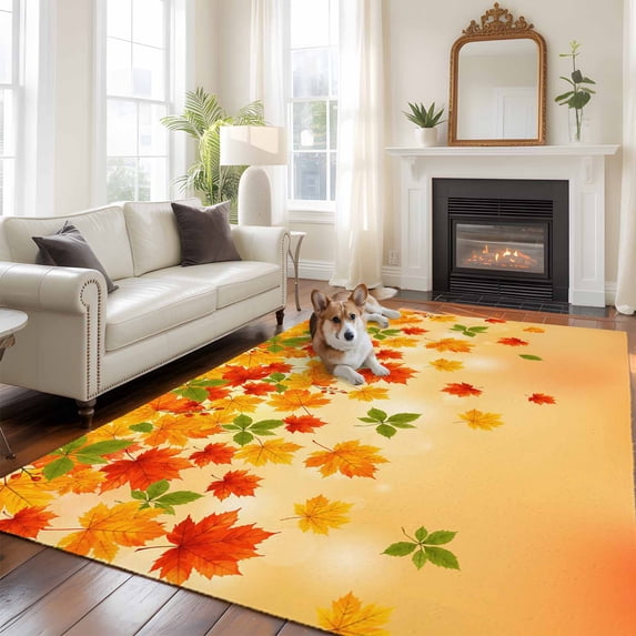 Fall Maple Leaf Area Rug, Country Farmhouse Red Green Orange Leaves Non ...