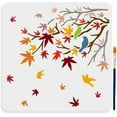 thumbnail image 1 of Fall Maple Leaf Bird Stencil 11.8×11.8inch Maple Tree Branch Drawing Template Reusable Fall Plant Template Bird Forest Plastic Stencil for Painting on Wood Wall Fabric Home Decor, 1 of 9
