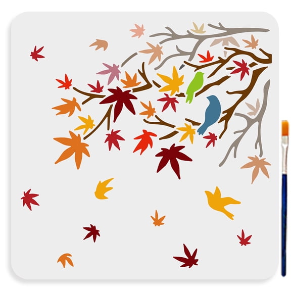 Fall Maple Leaf Bird Stencil 11.811.8inch Maple Tree Branch Drawing Template Reusable Fall Plant Template Bird Forest