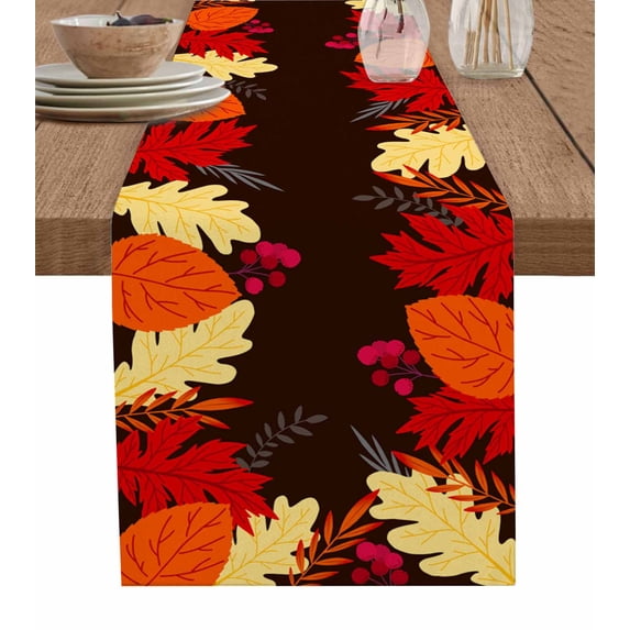 Fall Maple Leaf Burlap-Cotton Table Runner 36 Inches Long,Red Orange Botanical Farmhouse Farmhouse Table Runners,Outdoor Dining Tablecloths Decor for Baby Shower Party Wedding 13x36