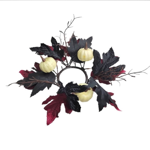 Fall Maple Leaf Candle Ring Wreath, 12.6 in Artificial Sunflower Candle Holder Decor for Halloween Thanksgiving Harvest Table Centerpiece