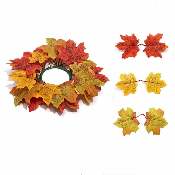 Fall Maple Leaf Candle Ring Wreath, 3" Mini Artificial Maple Leaves Candles Holder Wreaths, Halloween Thanksgiving Candle Rings Decor for Autumn Harvest Festival Home Wedding Party Table