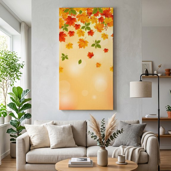 Fall Maple Leaf Canvas Wall Art for Living Room, Country Farmhouse Red Green Orange Leaves Poster Print Painting for Bedroom Office Home Decoration Wall Pictures Prepare To Hang 24"x48"
