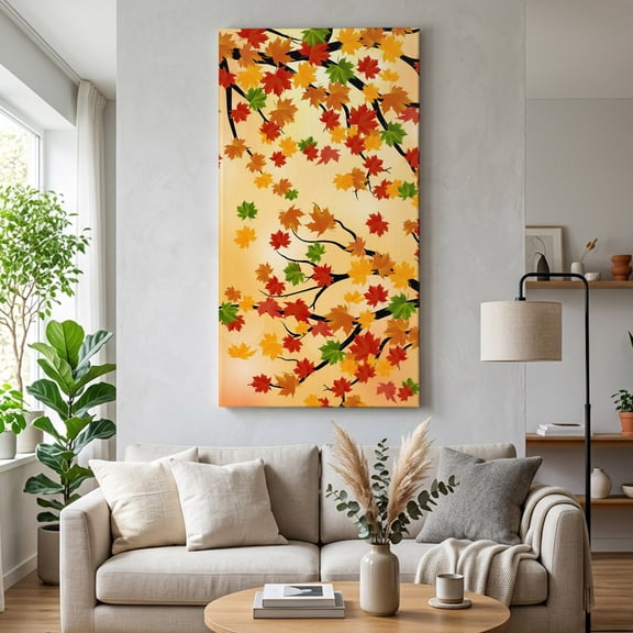 Fall Maple Leaf Canvas Wall Art for Living Room, Country Pastoral Red Green Orange Leaves Tree Poster Print Painting for Bedroom Office Home Decoration Wall Pictures Prepare To Hang 20"x40"