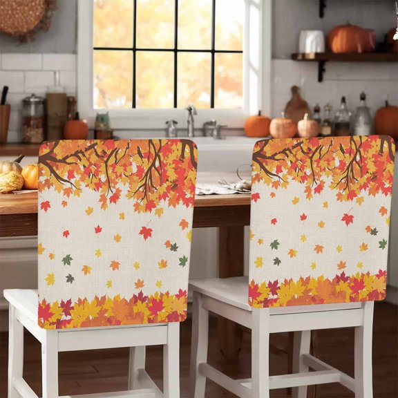 Fall Maple Leaf Chair Covers Set of 1 Thanksgiving Leaves Chair Back Covers Stretch Removable Washable Slipcovers Protector for Dining Room Kitchen Party Decor