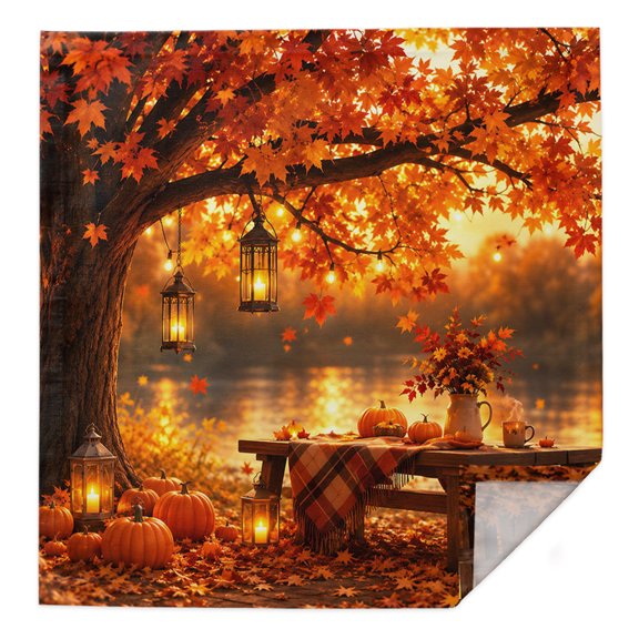 Fall Maple Leaf Cloth Napkins Set of 1 Lakeside Serenity Orange Golden Pumpkins Tree Rustic Soft Washable Square Dinner Napkins for Party Wedding Restaurant Hotel Cocktail 20x20 Inch