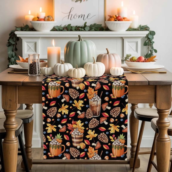 Fall Maple Leaf Cotton Linen Table Runner, Washable Table Runners for Kitchen, Dining Room, Holiday, Home Party Table Decor, 13x120 Inches