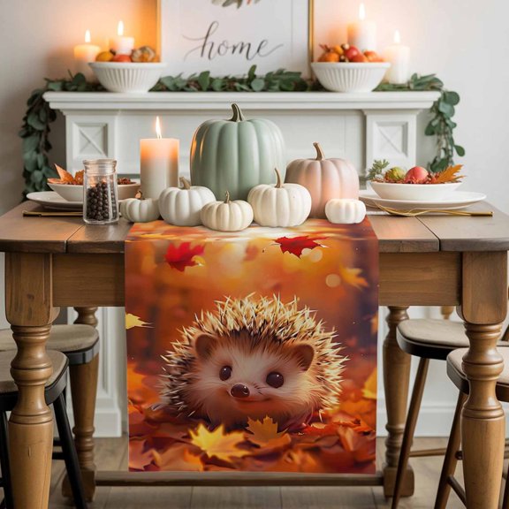 Fall Maple Leaf Cotton Linen Table Runner, Washable Table Runners for Kitchen, Dining Room, Holiday, Home Party Table Decor, 13x36 Inches