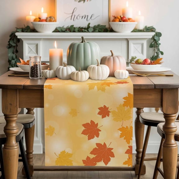 Fall Maple Leaf Cotton Linen Table Runner, Washable Table Runners for Kitchen, Dining Room, Holiday, Home Party Table Decor, 13x36 Inches