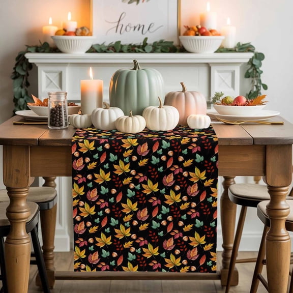 Fall Maple Leaf Cotton Linen Table Runner, Washable Table Runners for Kitchen, Dining Room, Holiday, Home Party Table Decor, 13x36 Inches