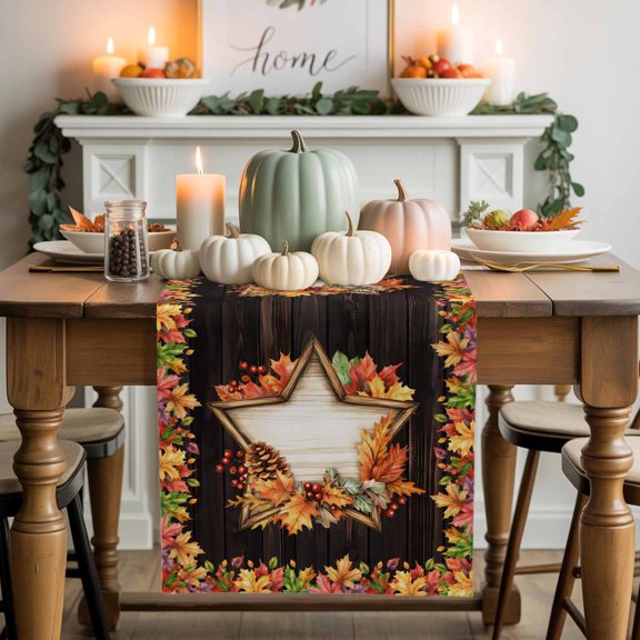 Fall Maple Leaf Cotton Linen Table Runner, Washable Table Runners for Kitchen, Dining Room, Holiday, Home Party Table Decor, 13x36 Inches