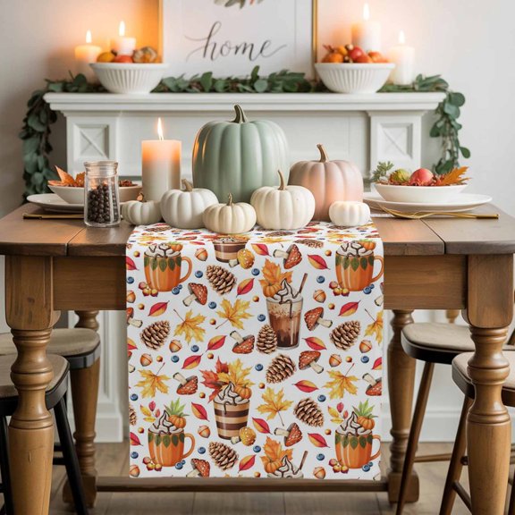 Fall Maple Leaf Cotton Linen Table Runner, Washable Table Runners for Kitchen, Dining Room, Holiday, Home Party Table Decor, 13x48 Inches