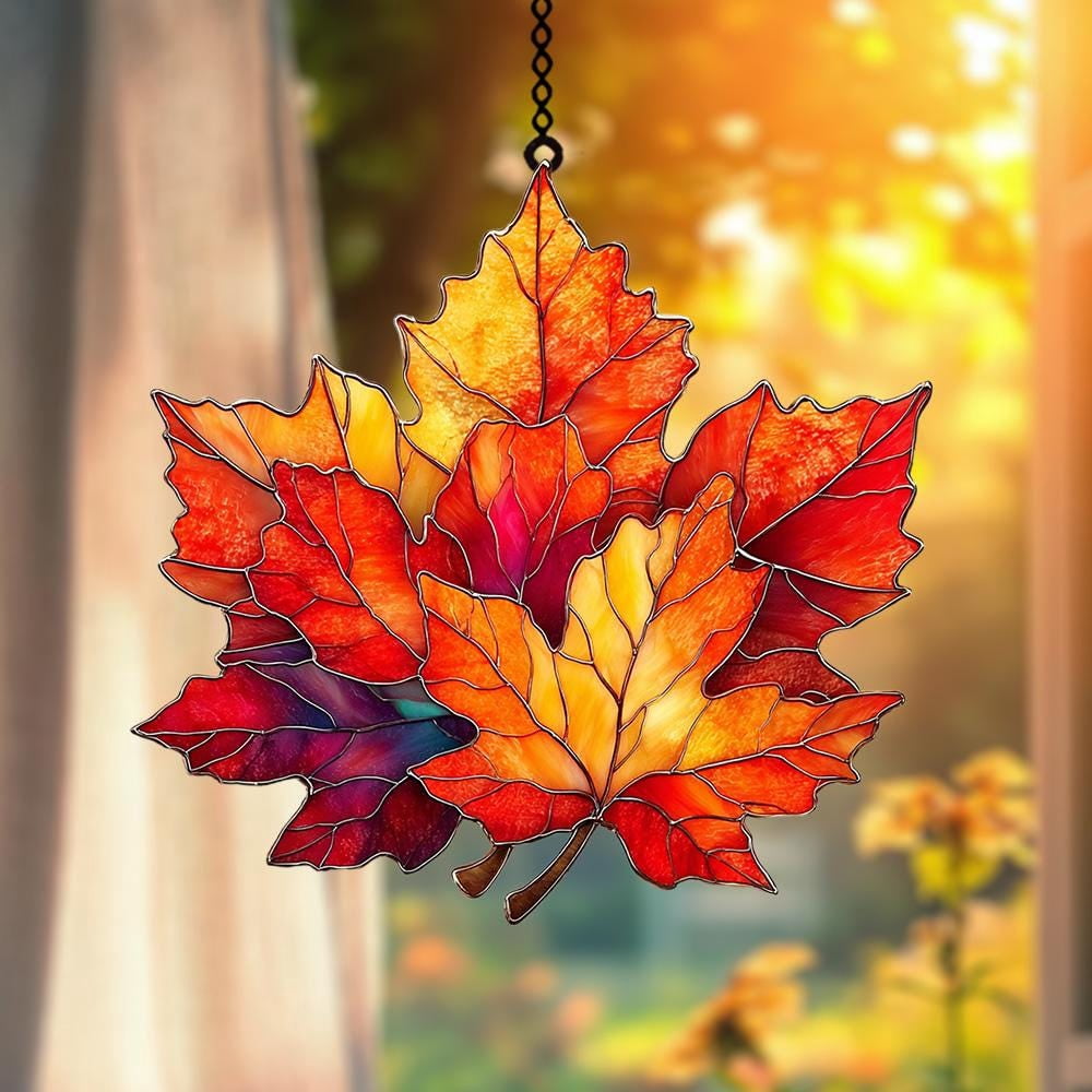 Fall Maple Leaf Faux Stained Glass Suncatcher – Acrylic Hanging ...