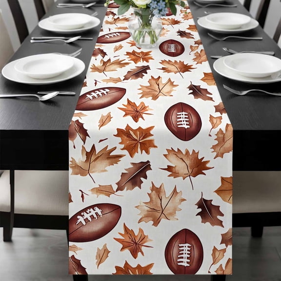 Fall Maple Leaf Football Table Runner 36 Inches Long, Autumn Farmhouse Vintage Kitchen Coffee Dining Table Decoration for Home Party Birthday Wedding Home Decor 13x36 Inches