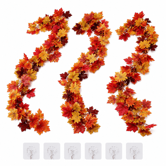 Fall Maple Leaf Garland 5.7Ft/Piece Artificial Autumn Maple Leaves Garland Fall Leave Vines with Hanging Foliage for Home Indoor Outdoor Fireplace Wedding Thanksgiving Party Decor