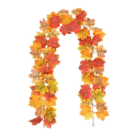 Fall Maple Leaf Garland, 6.56ft Flexible Lightweight Artificial Autumn Foliage Vine, Reusable Warm Tone Harvest Strand Decor for Stair Banister Mantel Porch Rail, Halloween Thanksgiving Decoration
