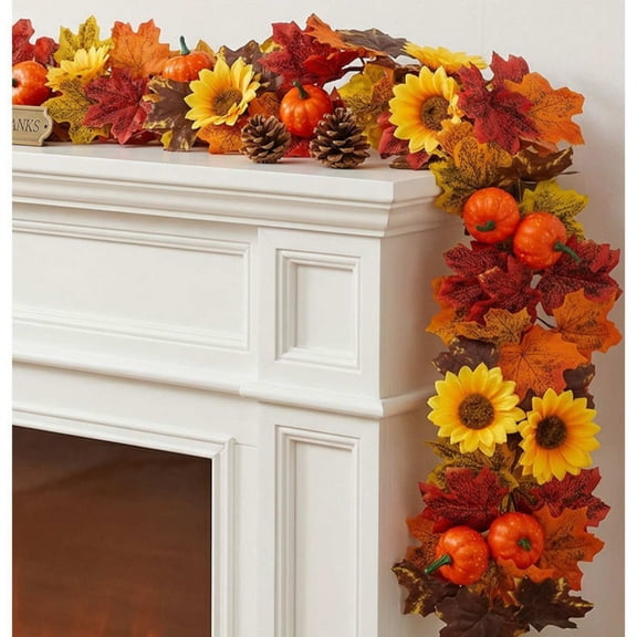 Fall Maple Leaf Garland, 6.5FT Artificial Thanksgiving and Halloween Maple Leaf Pumpkin Autumn Garland, Hanging Fall Vines, Table Decorations for Thanksgiving, Front Door Decor