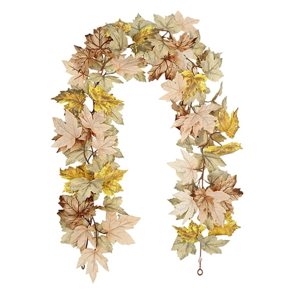 Fall Maple Leaf Garland 6.5Ft Autumn Vine with Warm White Color, Reusable Silk Cloth Leaves for Mantle Fireplace Porch Table, Farmhouse Harvest Indoor Outdoor Home Decor