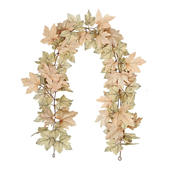 Fall Maple Leaf Garland 6.5Ft Autumn Vine with Warm White Color, Reusable Silk Cloth Leaves for Mantle Fireplace Porch Table, Farmhouse Harvest Indoor Outdoor Home Decor