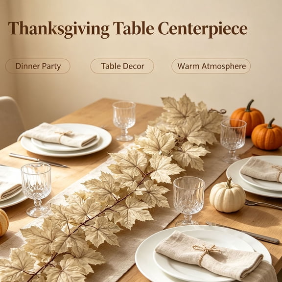Fall Maple Leaf Garland Artificial Cream White Vintage Foliage With Two Hanging Loops For Mantel Doorway Thanksgiving Decor