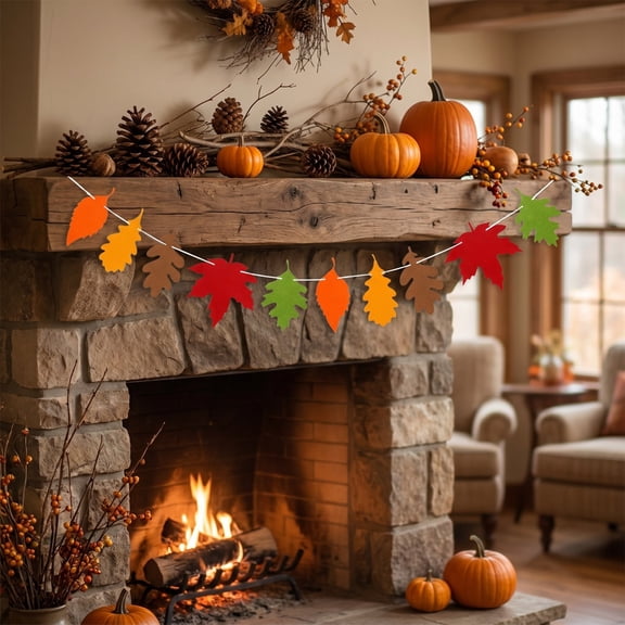 Fall Maple Leaf Garland Bunting, Autumn Hanging Decor for Thanksgiving Party, Fireplace Mantel Wall Window Doorway Decoration, Reusable Foliage Swag, 6.29" x 78.74", Lazyguy