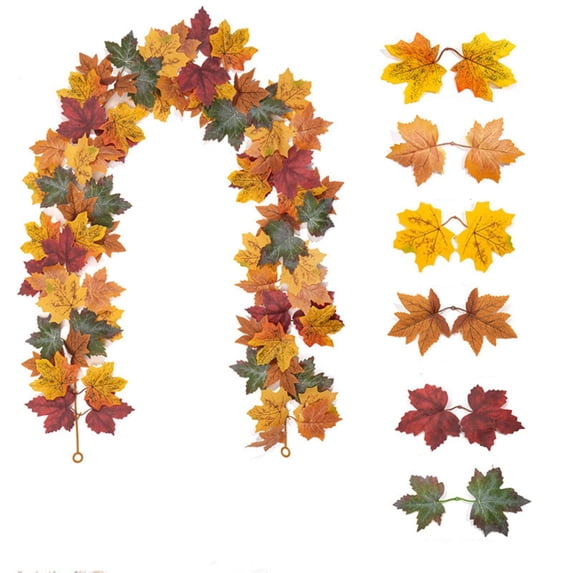 Fall Maple Leaf Garland,Hanging Artificial Garland Thankgiving Decorations for Home,Wedding Party Fireplace Mantle Decor 6.56FT