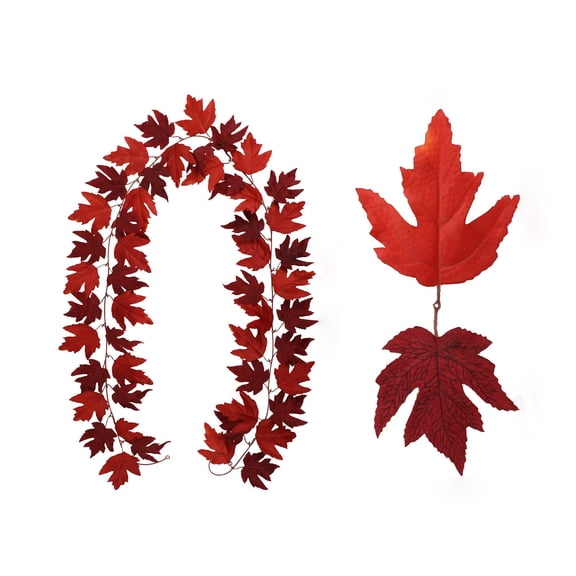 Fall Maple Leaf Garland , Red Autumn Vines , Artificial Thanksgiving Day Wall Hangings for Home Decoration 78.74In