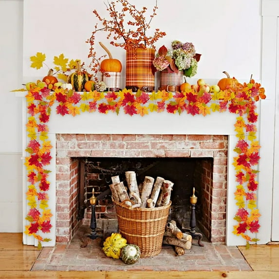 Fall Maple Leaf Garlands Rattan for Halloween Thanksgiving Festival Decoration Maple Leaf with Beautiful Lifelike Fade Resistant 66.9Inch Multicolor