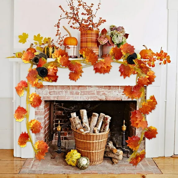 Fall Maple Leaf Garlands Rattan for Halloween Thanksgiving Festival Decoration Maple Leaf with Beautiful Lifelike Fade Resistant 78.8Inch Orange